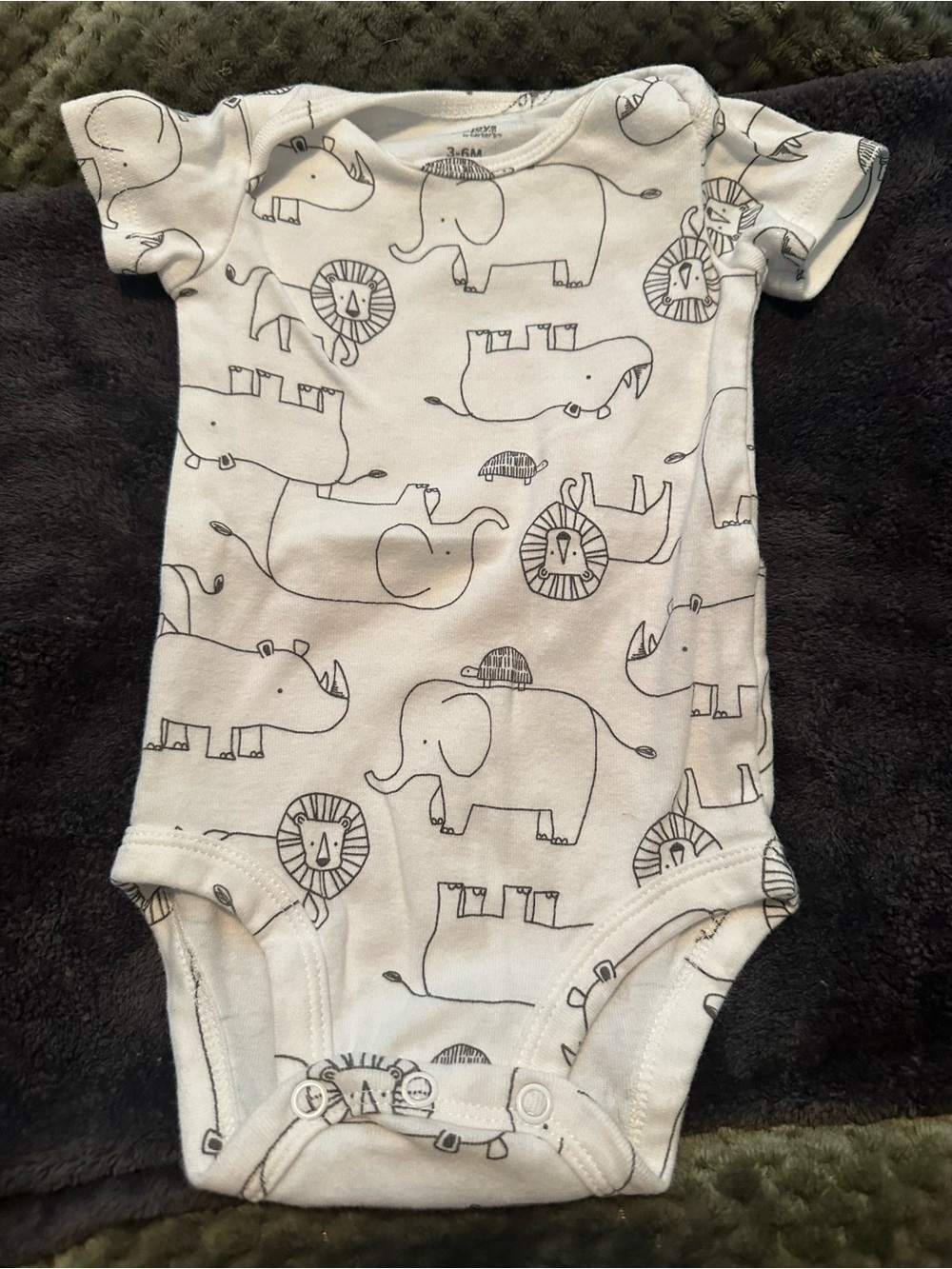 Carter's White Baby One-Piece Bodysuit with Black Animal Line Art